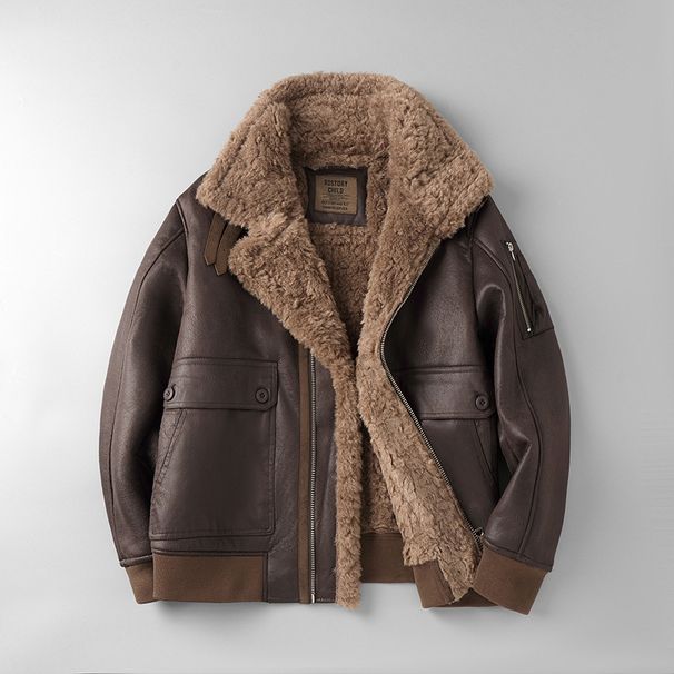 Herren-Bomberjacke mit Fleecefutter – Wintermantel mit Sherpa-Kragen und winddichtem Design (Kaffee/Senf, Größen M-3XL)_voghion.com