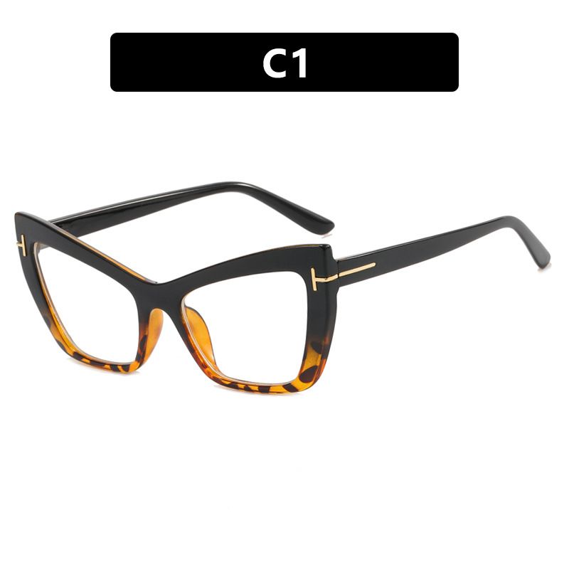 Damenbrillen T-förmiger Katzenaugen-Brillenrahmen Neue Anti-Blaulicht-Flachbrille Weibliche Mode Ins Brillenrahmen Persönlichkeit_voghion.com