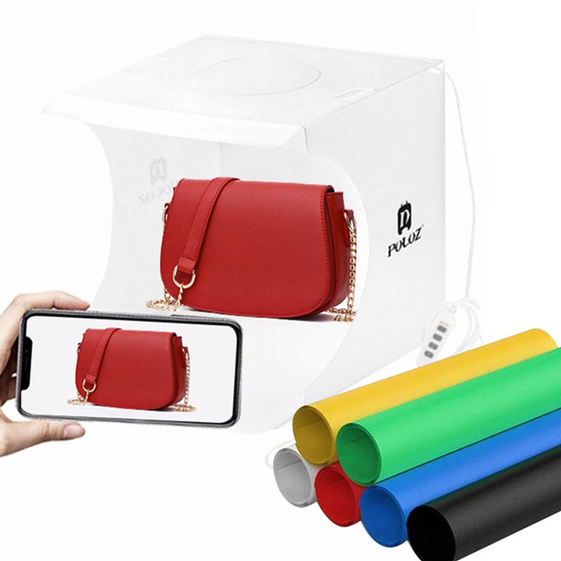 24x23x22cm 3colors Dimmable Mini LED Folding Lightbox Photography Photo Studio Softbox 6 Background Brightness Light Box_voghion.com