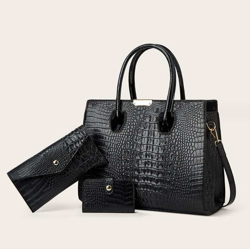 Set di tre pezzi con texture coccodrillo sfumata abbinata alla moda da donna. Borsa tote a tracolla singola di grande capacità_voghion.com