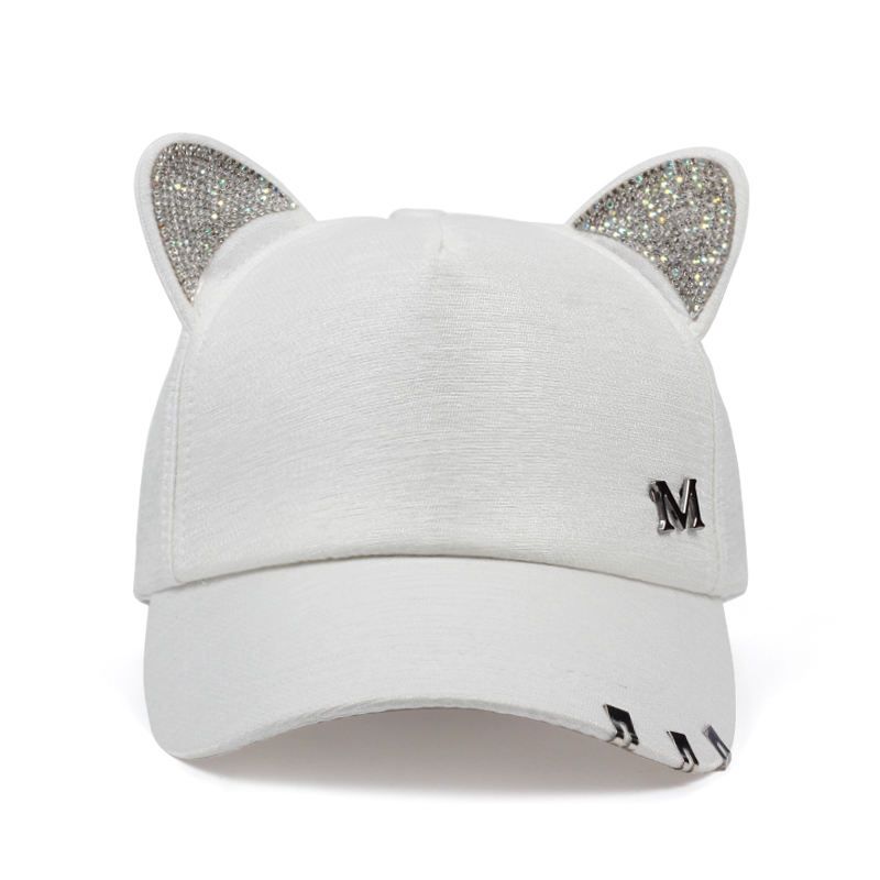 new meow Women's Summer fall black white Pink ears Cat Baseball cap with rings and lace cute girl hat_voghion.com