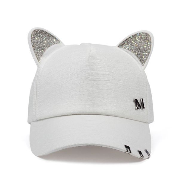 new meow Women's Summer fall black white Pink ears Cat Baseball cap with rings and lace cute girl hat_voghion.com
