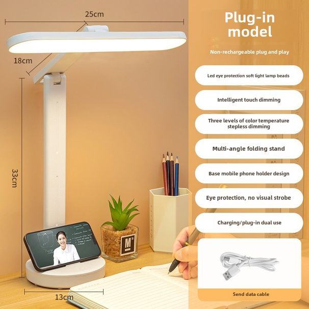 Student dormitory learning reading eye protection big head desk lamp touch control plug-in dual-purpose foldable bedside lamp_voghion.com