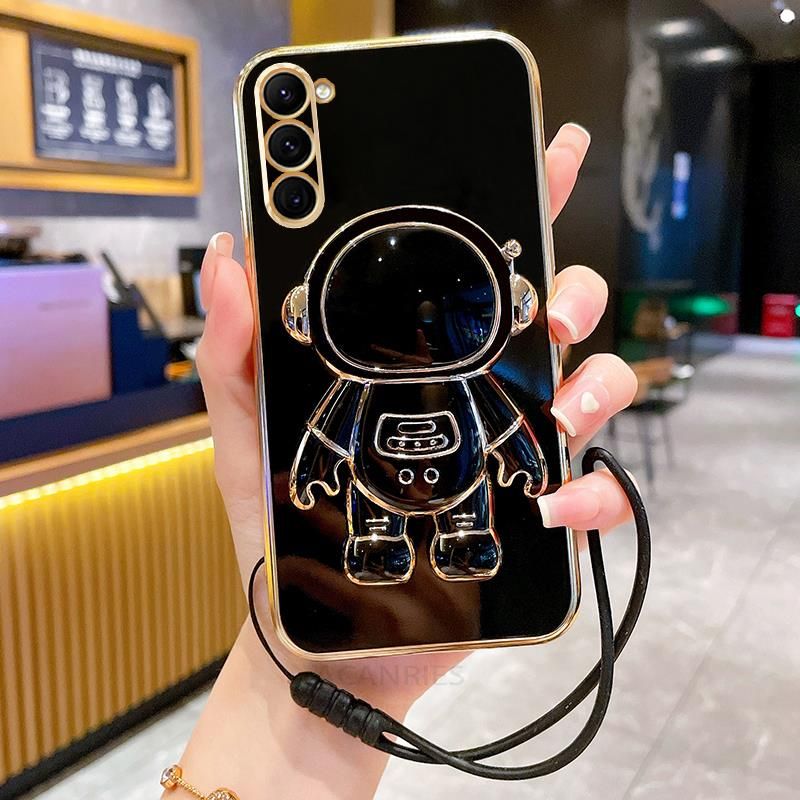 S 23 Astronaut Holder Plating Case For Samsung Galaxy S23 S21 S22 S20 Fe S10 S9 S8 Note 8 9 10 20 Plus Ultra Lanyard_voghion.com