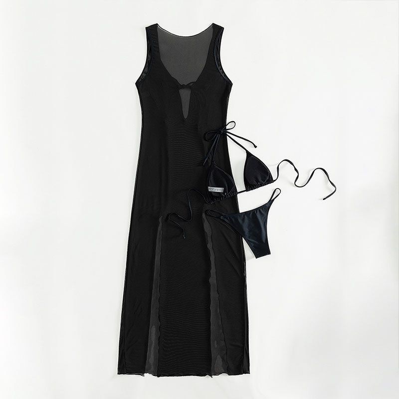 2023 neuer dreiteiliger Bikini-Badeanzug mit hängendem Hals, sexy Spitzen-Mesh, halbtransparentes Badeanzug-Set_voghion.com