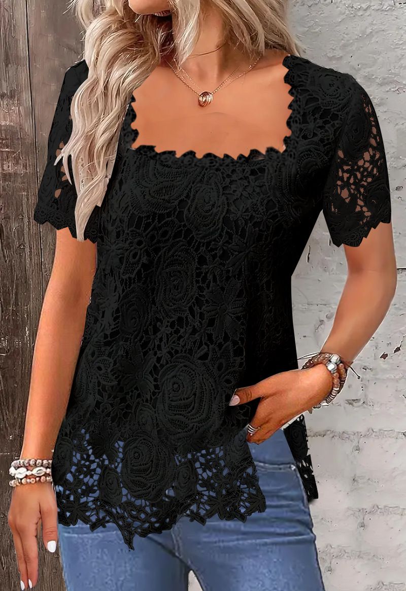 Frauen Sommer Neue Heißer Verkauf Urlaub Elegante Spitze T-shirt Top_voghion.com
