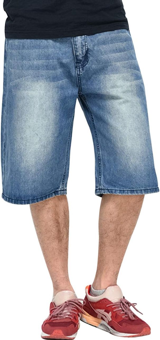 Yeokou Herren Loose Hip Hop Cropped Jeans Arbeits-Denim-Shorts mit Cargotaschen_voghion.com