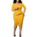 Women's Pencil Dress – High Waist Bodycon Office Dress With Square Neck & 3/4 Sleeves (Blue/Tan/White, M/L/XL/XXL)_voghion.com