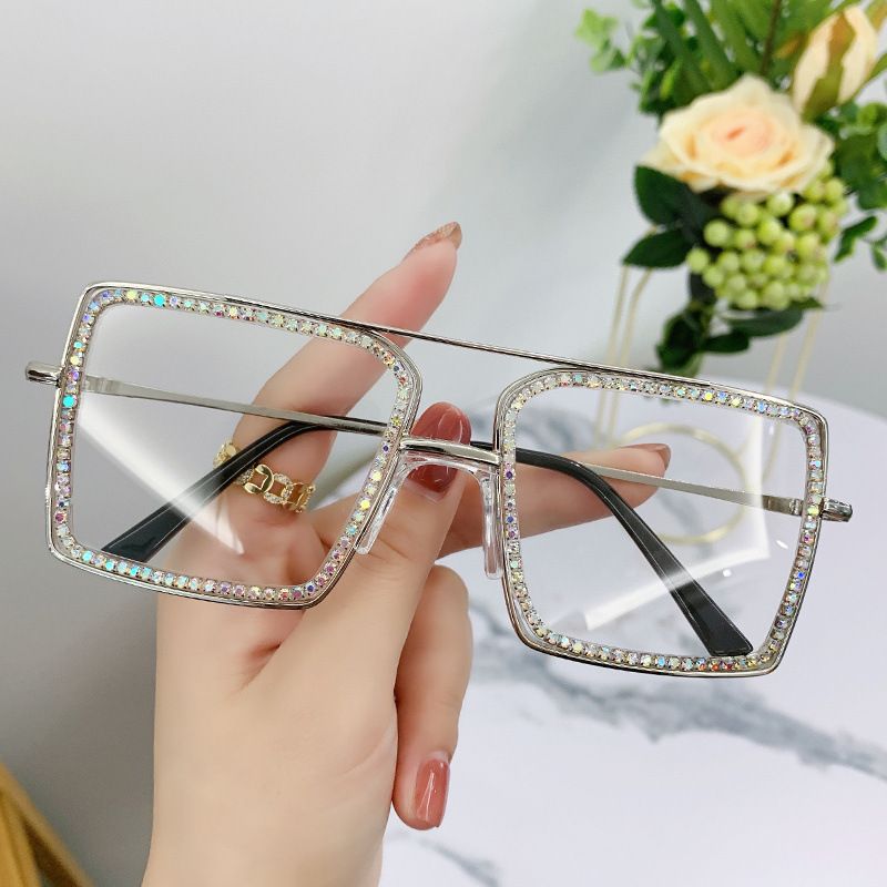 Óculos de sol unissex de luxo da moda Europa e Estados Unidos óculos com diamantes armação grande óculos femininos emagrecedores para fotos de rua óculos de sol_voghion.com