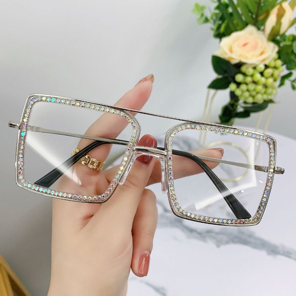 Óculos de sol unissex de luxo da moda Europa e Estados Unidos óculos com diamantes armação grande óculos femininos emagrecedores para fotos de rua óculos de sol_voghion.com