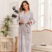 Autumn And Winter Simple And Comfortable Gray Leopard Print Large Pocket Long Bathrobe Bathrobe_voghion.com