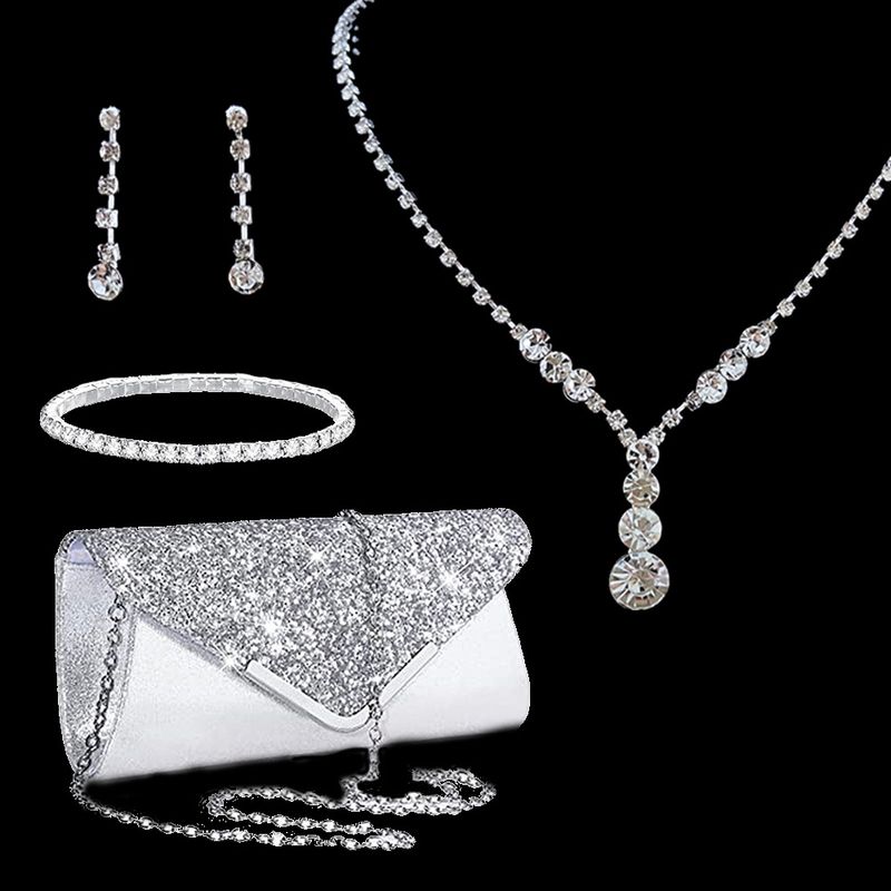 Borse da donna, nuova collana semplice tempestata di diamanti, orecchini, bracciale, accessori per borse, borsa da sera alla moda, set di quattro pezzi_voghion.com