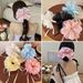Sweet Big Curly Hair Rough Handmade Flower Pullable Bun Small Nylon Hairband_voghion.com