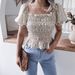 Sommer-Chiffonbluse mit quadratischem Ausschnitt und Laternenärmeln, Rüschen und Blumenmuster, Damenbekleidung_voghion.com