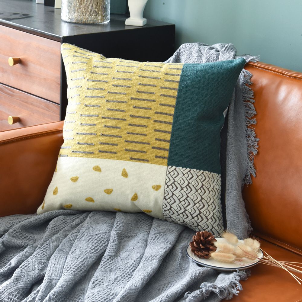 Nyt nordisk tredimensionelt håndklæde i ren bomuld med broderet marint liv, sofapude i farvegeometrisk broderi_voghion.com