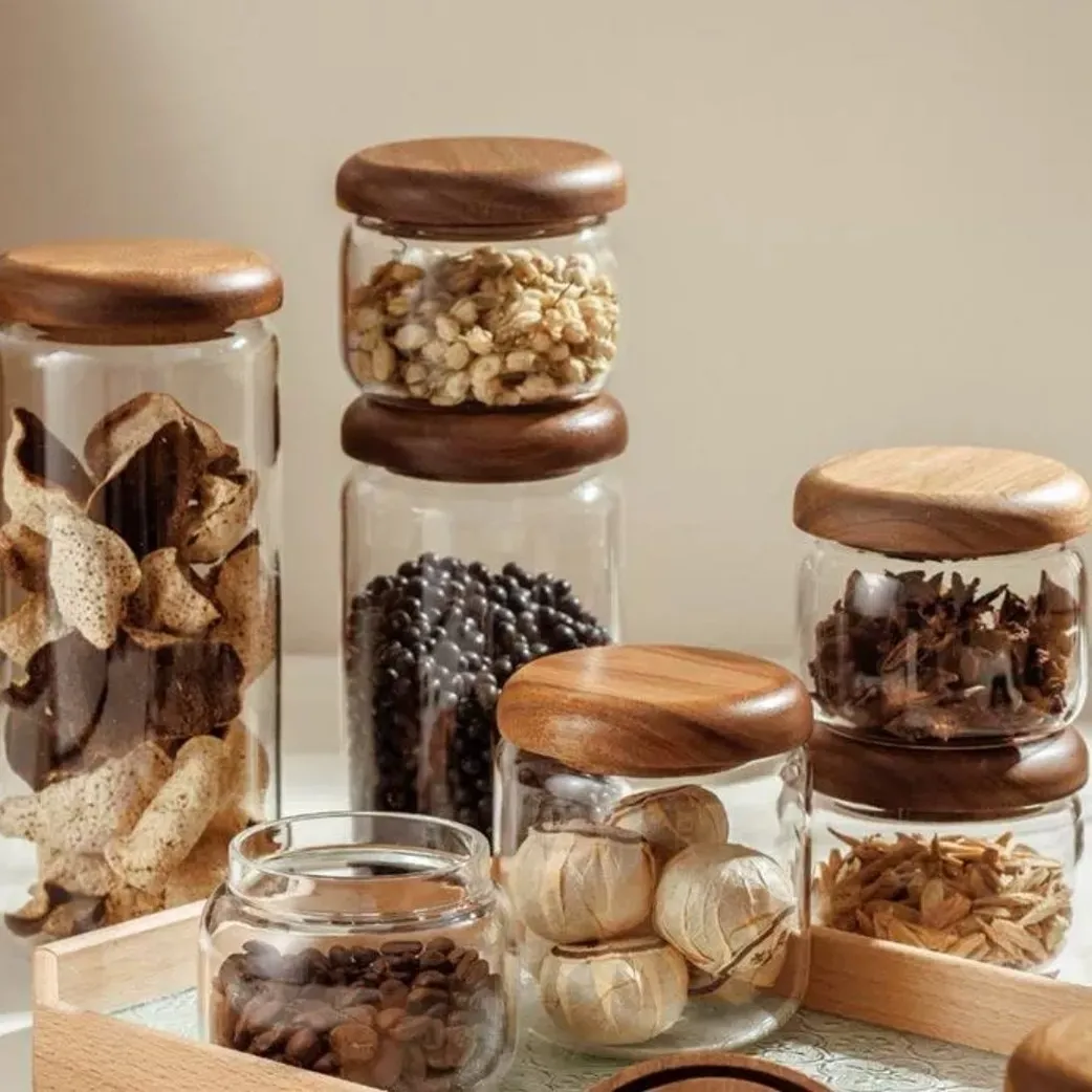 Japanese Style Round Lid Transparent Glass Sealed Jar For Coffee Beans Powder Tea Leaves Dry Fruits Chse Herbal_voghion.com