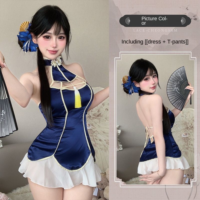 Sexy Dessous Gu Yun Hohle Brust Cheongsam Flirtende Brust Uniform Versuchung Pyjamas Nackter Rücken Anzug_voghion.com