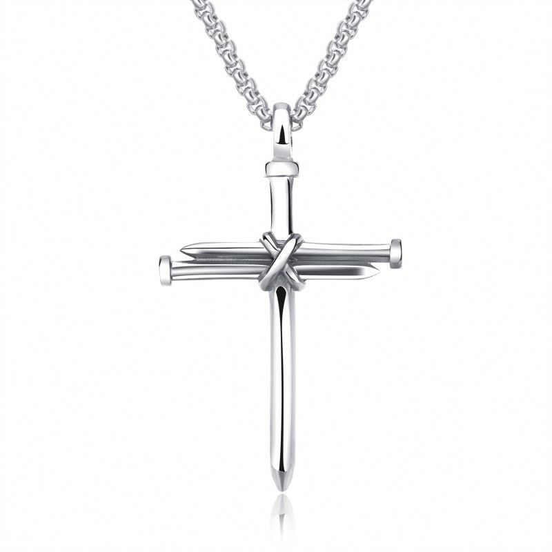 Collana con croce in titanio, classica, semplice e versatile, ciondolo a chiodo in acciaio inossidabile all'ingrosso_voghion.com