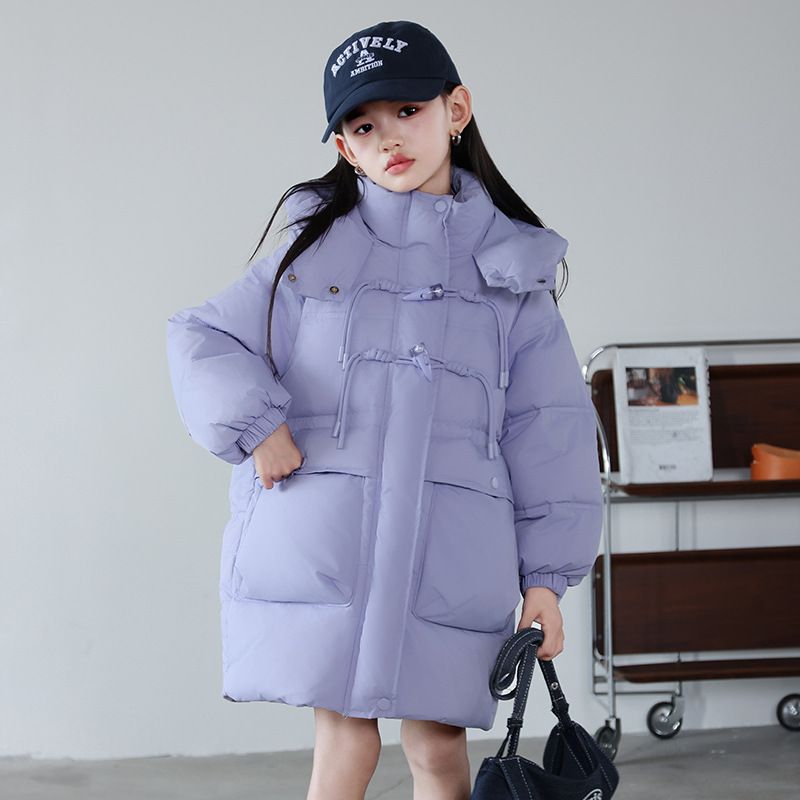 Girls' Long Puffer Coat – Trendy Winter Jacket With 50% White Duck Down (120-160cm, 3 Colors, Korean-Style Hooded Design)_voghion.com