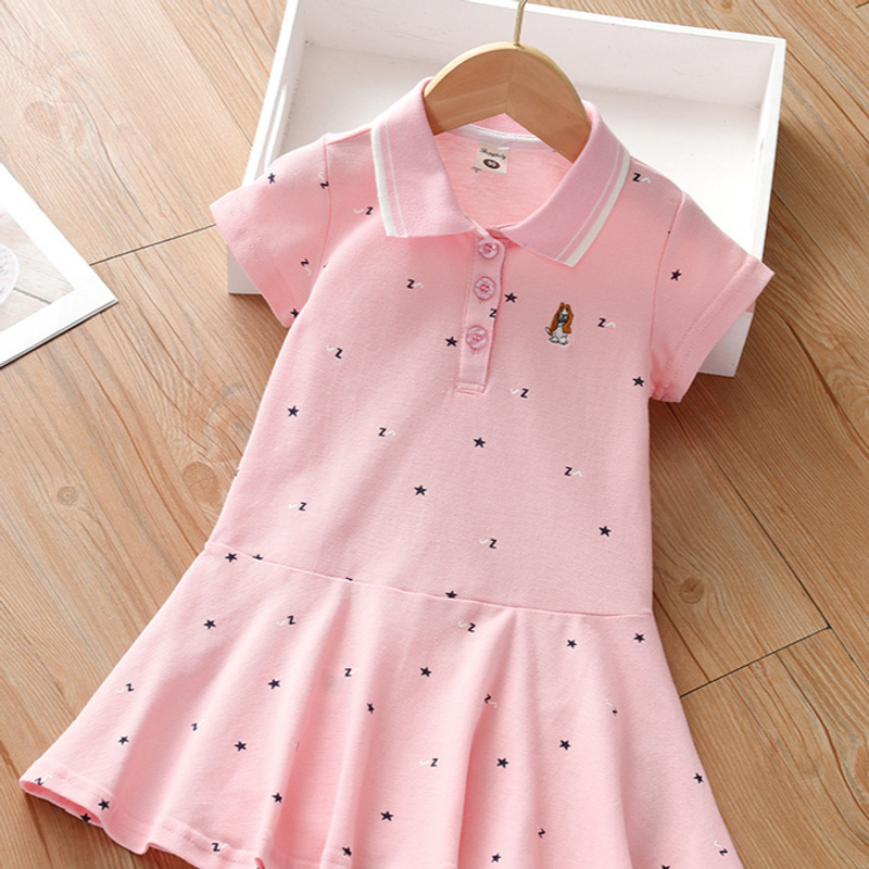 Mutter & Kinder Mädchen Kleid Kinder Sommerrock 2024 Neue kleine Mädchen koreanische Version des College-Stils Kurzarm-Polorock_voghion.com