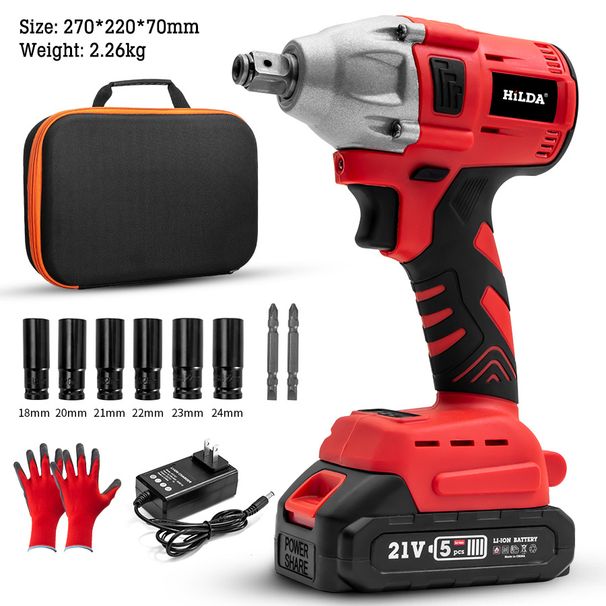 HILDA Akku-Schlagschrauber mit Lithium-Akku, 320 Nm max. Drehmoment, 10 mm Bohrfutter, 300 W Leistung, 8-teiliges Zubehörset_voghion.com