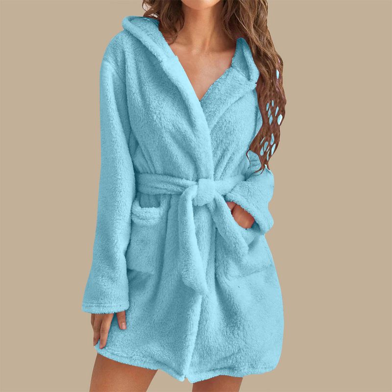 Men's autumn and winter warm bathrobe hooded home clothes plush pajamas robe_voghion.com
