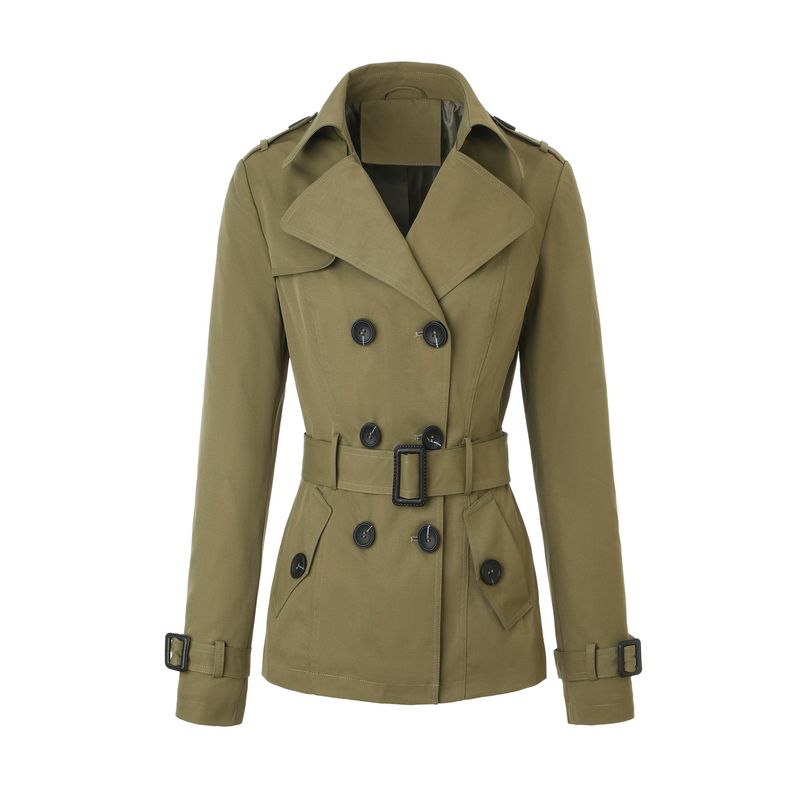 Trench-coat femme déperlant, croisé, coupe longue, coupe décontractée – Noir, vert kaki, beige (XS/S/M/L/XL)_voghion.com