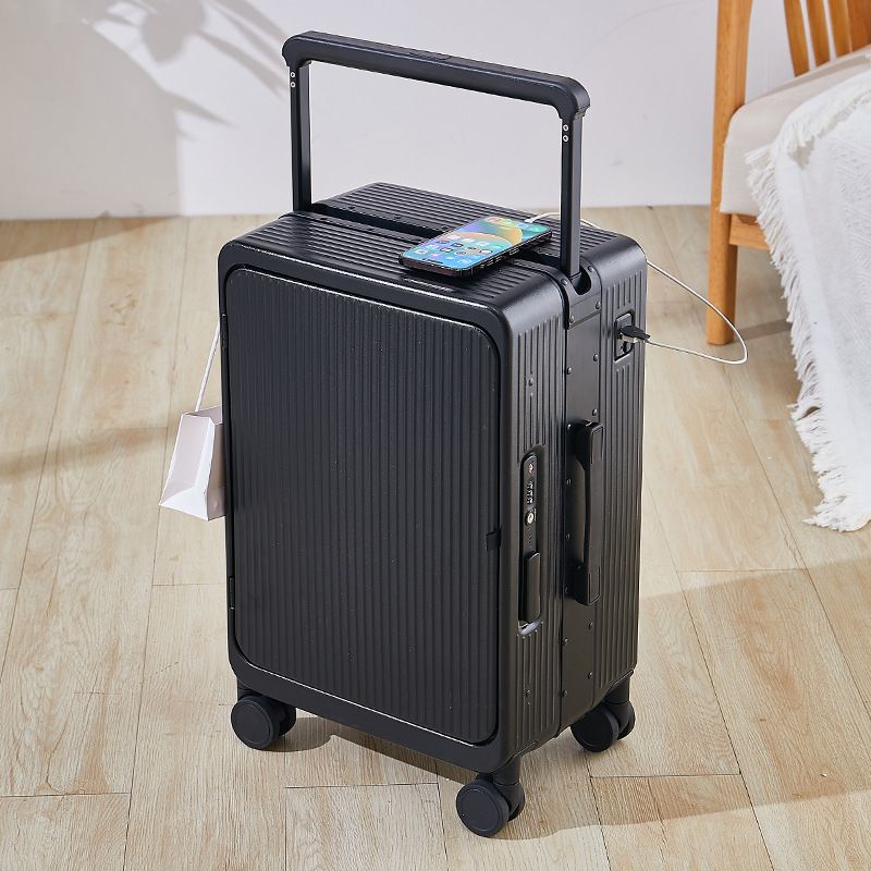 Premium Aluminum Frame Carry-On Luggage With USB Port, Spinner Wheels & TSA Lock - 20" & 25" Sizes For Business Travel Front Opening Business Suitcase_voghion.com