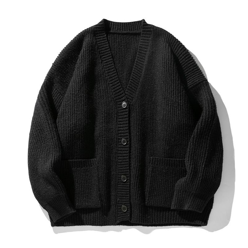 Schwerer strukturierter Strickcardigan, Oversize-Pullover mit V-Ausschnitt für Herren, grob gerippter Pullover mit überschnittener Schulter, minimalistische Streetwear für den Herbst_voghion.com