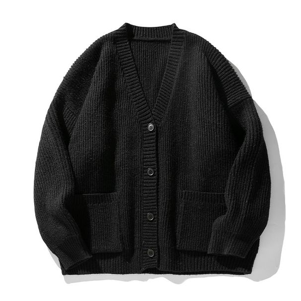 Schwerer strukturierter Strickcardigan, Oversize-Pullover mit V-Ausschnitt für Herren, grob gerippter Pullover mit überschnittener Schulter, minimalistische Streetwear für den Herbst_voghion.com