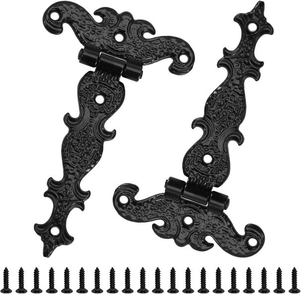 Aberatsa 4 Stück antikes T-Riemenscharnier, schwarzes dekoratives Scheunen-T-Scharnier, Zinklegierung, Scheunentorscharniere mit Schrauben für Möbelschränke, 4,45" x 2,76"_voghion.com