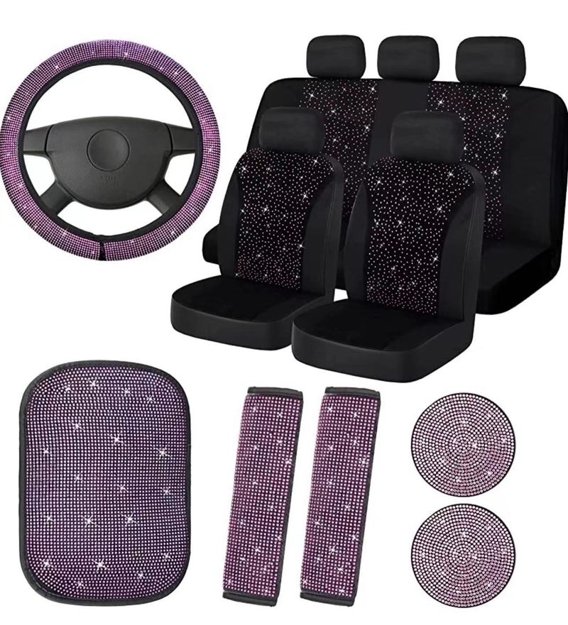 Salona aksesuāri Universālie auto aksesuāri Komplekts Salona piederumi Auto sēdekļa pārsegs Stūres pārsegs Drošības jostas pārsegs Roku balsta kastes spilventiņu kauss_voghion.com
