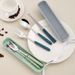 Wheat Straw Stainless Steel Portable Tableware Chopsticks Spoon Fork Three-Piece Set For Students Adults Travel Canteen_voghion.com
