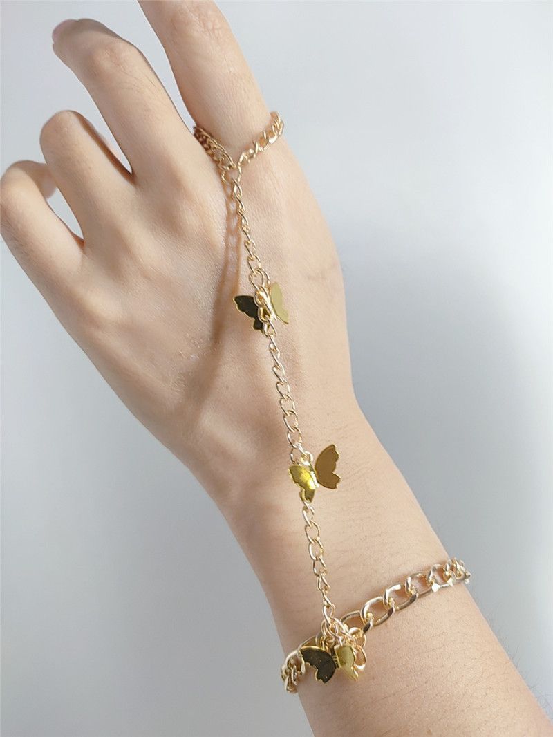 fb1754 Europäisches und amerikanisches Armband Außenhandelsversorgung direkt ab Werk Haar Metall kleiner Schmetterling Anhänger Set Fingerarmband Armband_voghion.com
