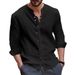 2024 Autumn New Solid Color Casual Loose Button Men's Cotton Linen Long Sleeved Shirt_voghion.com