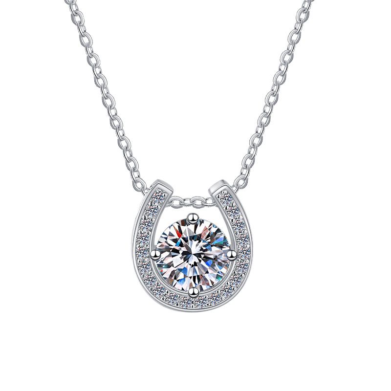 Hoefijzerketting van puur zilver, ingelegd met moissaniet, modieuze, verfijnde stijl, nisontwerp, volle diamanten hanger_voghion.com