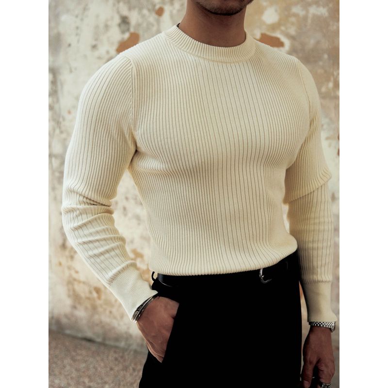 ​​Herren Slim Fit Strickpullover Langarm – Business Casual Pullover mit Streifendesign für den Winter-Layering-Look​​_voghion.com