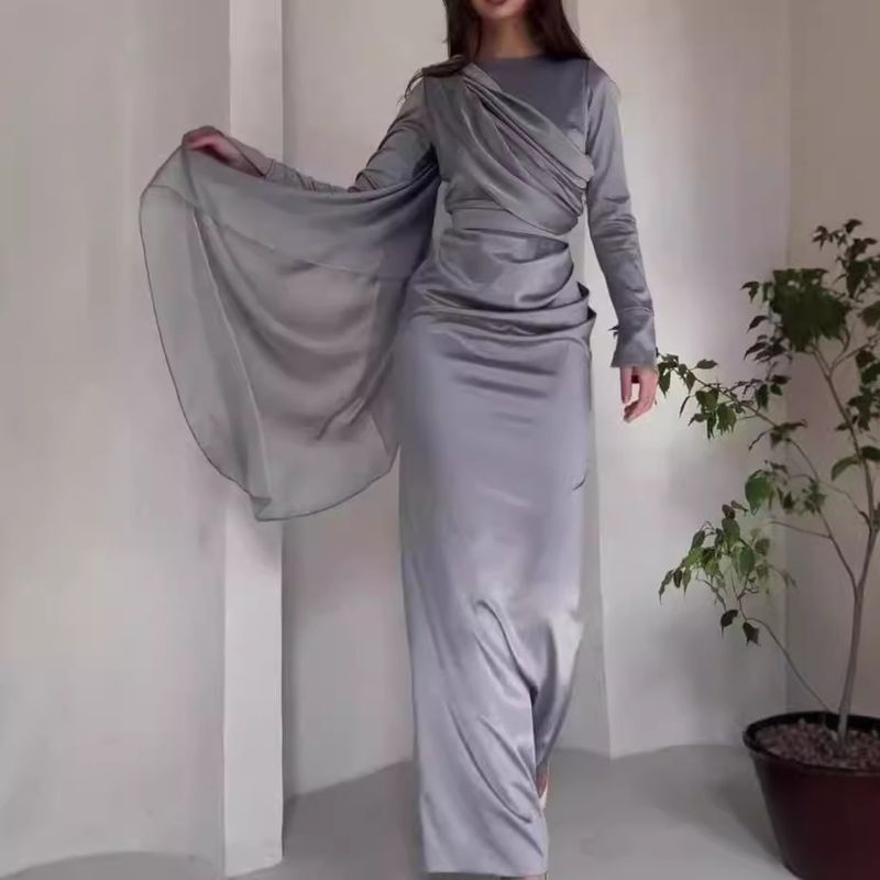 Women's Clothing new irregular dress niche pleated long sleeved temperament waist dress for women_voghion.com
