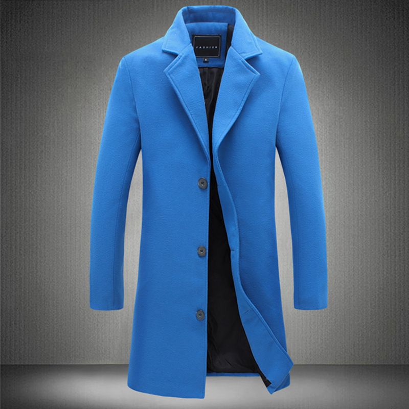 Colorful Autumn Long Single Breasted Windbreaker Men's Korean Version Slim Fit Solid Color Plus Size Woolen Coat_voghion.com