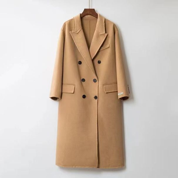 Damkläder Lågsäsong Dubbelknäppt kashmirkappa Lång lös kostymkrage 100 ullkappa Temperament Dubbelknäppt kappa_voghion.com