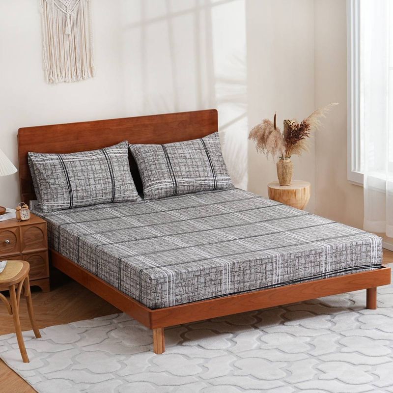 Soft Fiber Grey Modern Printed Skin Friendly Bed Fitted Sheet Mattress Protector Fitted Sheet_voghion.com