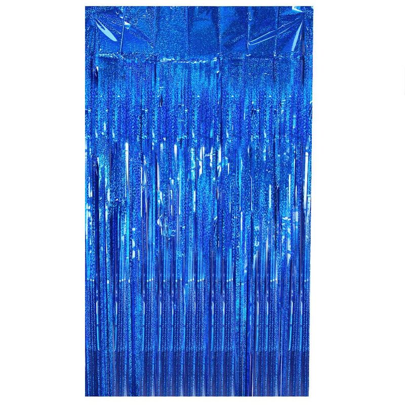 Blue Rain Curtain - Ocean Mermaid Birthday Party Decor, Flowing Swaying Fringe Backdrop With Scimitar Wave Design_voghion.com