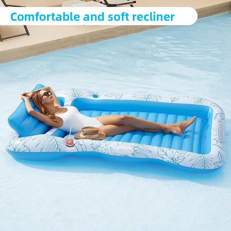 Aufblasbares Premium-Loungebett – Verdicktes PVC mit Rückenlehne und Getränkehaltern (Doppelte schwimmende Sonnenmatte für Pool/Strand, 200 cm, UV-beständig)_voghion.com