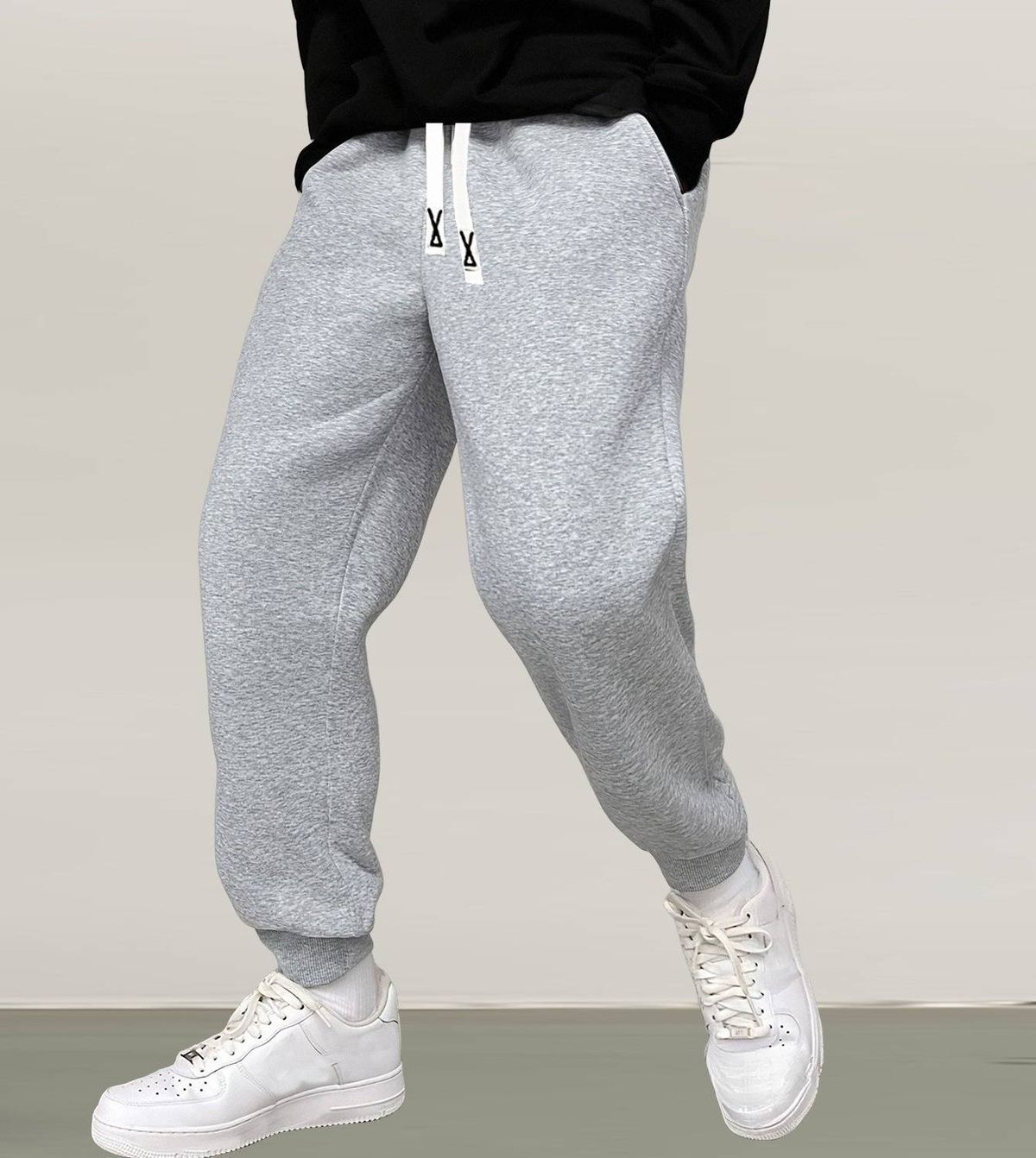 Pantaloni jogger da uomo – Stile vintage di alta moda, orlo con risvolto in misto cotone (S-XXL, nero/kaki/grigio chiaro)_voghion.com