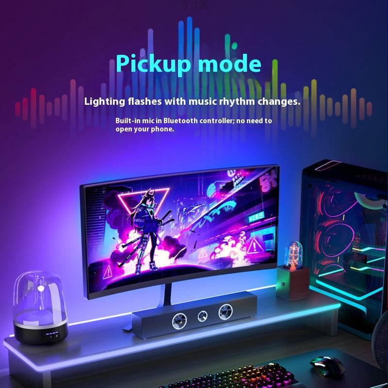 Music-Sync RGB LED Strip Lights – USB-Powered COB Light Bar With Bluetooth App & Remote Control, Waterproof For Gaming, TV, PC_voghion.com