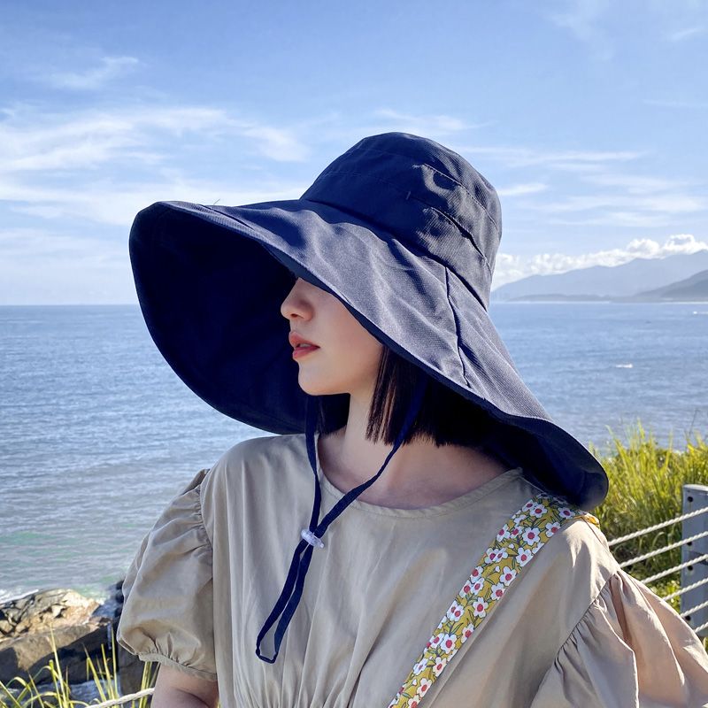 Hot Sale Wide Brim UPF 50+ Sun Women Anti-UV Protection Hiking Fisherman Cap Fold Summer Solid Beach Bucekt Hat 2024_voghion.com