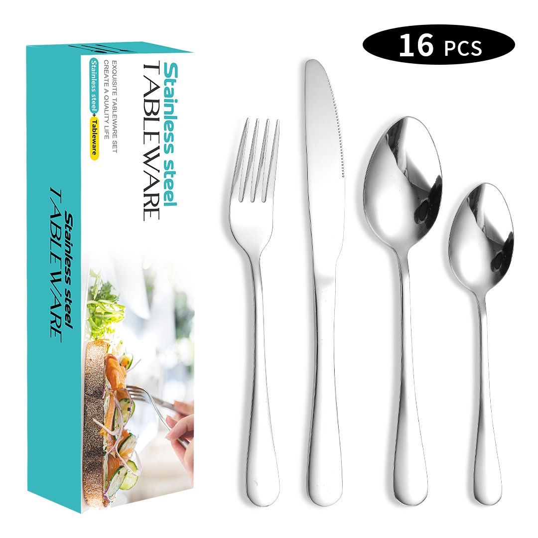 Set di stoviglie occidentali in acciaio inossidabile, coltello da bistecca, forchetta e cucchiaio, set da 16 pezzi, coltello, forchetta, cucchiaio e cucchiaino, set regalo_voghion.com