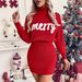 Elegante abito in maglia con collo alto e motivo 3D - Accogliente abito natalizio per donna (rosso, S/M/L/XL)_voghion.com