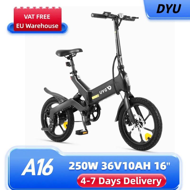 DYU A16 kokkupandav elektrijalgratas, 16-tolline kerge City Ebike 250 W mootor, 36 V 10 Ah aku, topeltketaspidur_voghion.com