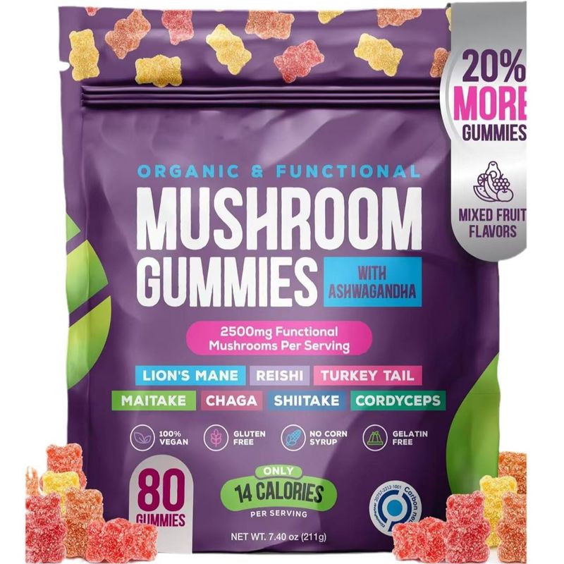 Gomitas de hongos funcionales] Extracto de reishi/cordyceps/melena de león | Inmunidad + Cerebro + Antifatiga | Vegetariano | 0 sacarosa_voghion.com